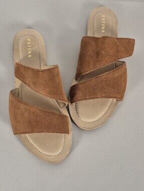 Portland Leather Patina Wide Strap Suede Leather Slide Sandals - Sz 9.5 (**8.5)